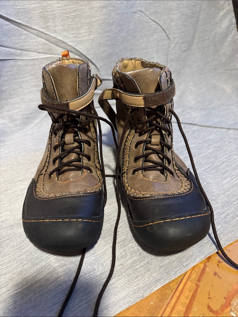 JBU Brown and Black Lace-Up Winter Rain Boots with Strap